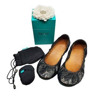 Tieks Obsidian Black Croc Patent Leather Ballet Flats sz 9 EUC